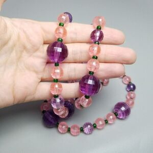 Vintage Purple and Pink Plastic Beaded Necklace, 28 Inches Long, Estate